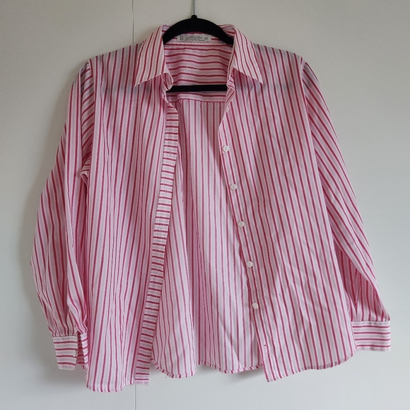 Foxcroft Tops - Foxcroft Pink White Striped Wrinkle Free Button Down Shirt XS